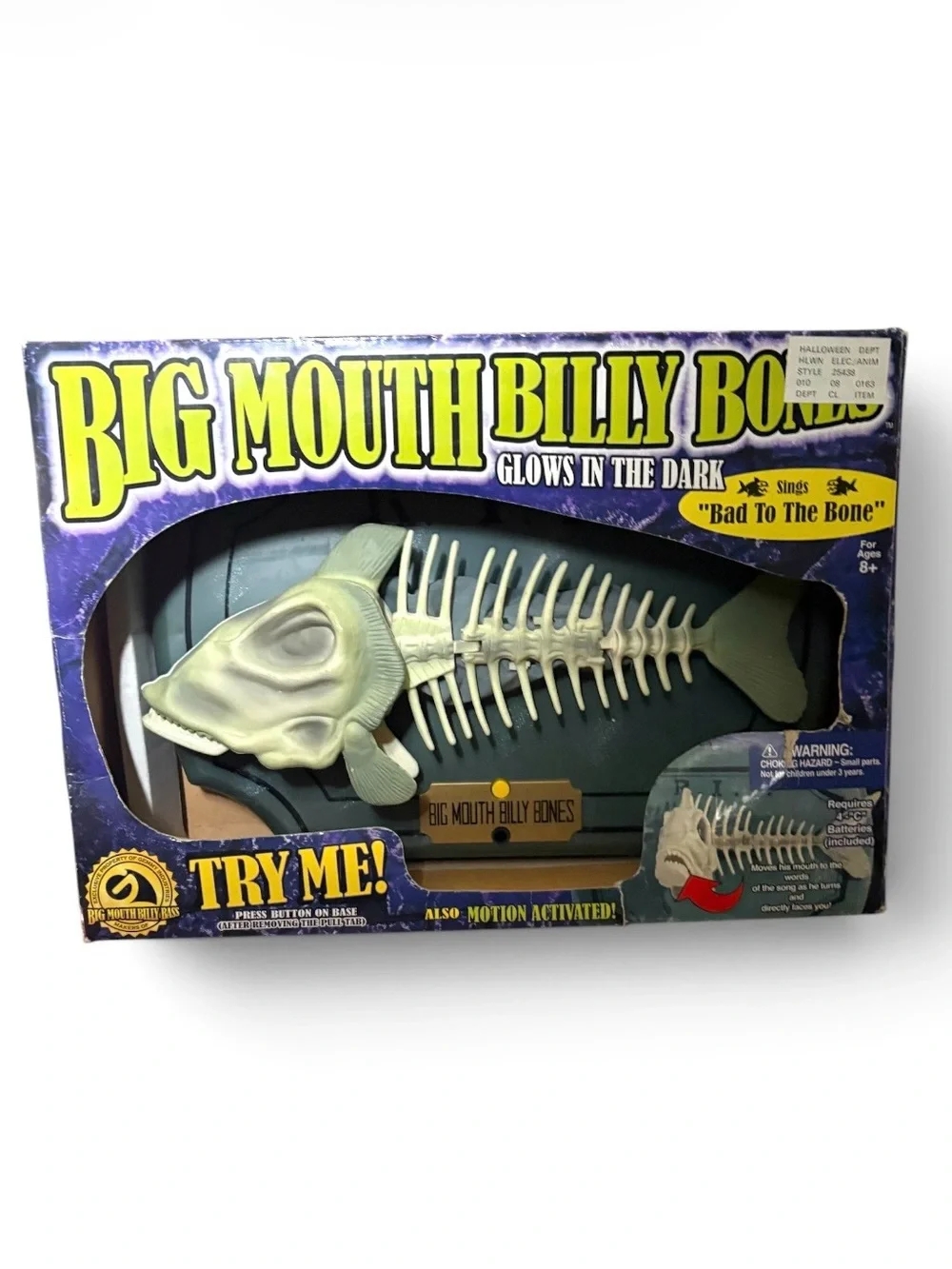 Vintage 2000 Gemmy Big Mouth Billy Bones Glows in the dark Sings Bad to the Bone